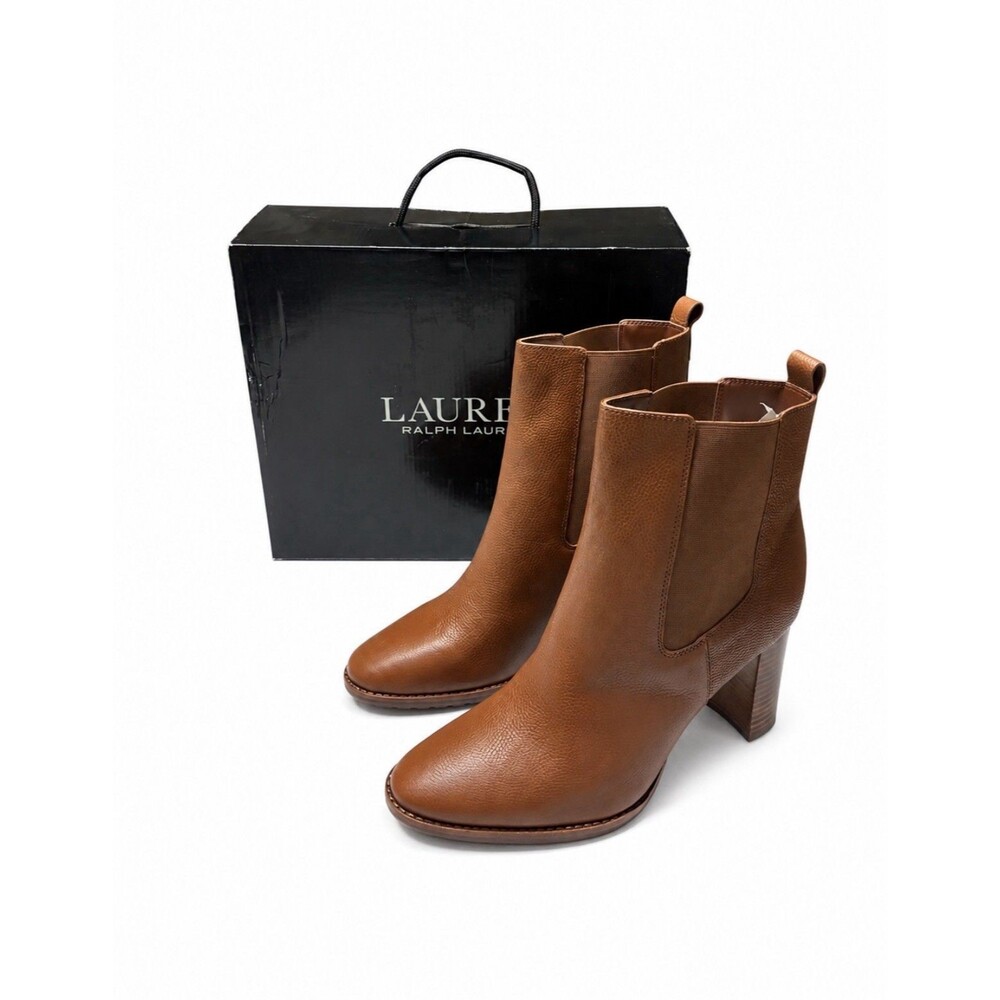 Lauren Ralph Lauren Mylah Chelsea Boots Polo Tan Tumbled Leather 11B-Medium NIB